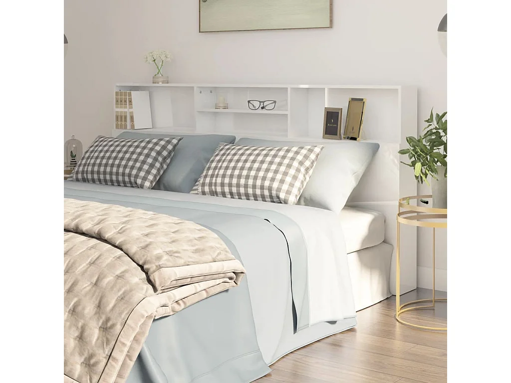 Kopfteil für Bett | Bett-Kopfteil mit Ablagen Hochglanz-Weiß 200x19x103,5 cm -MN196741