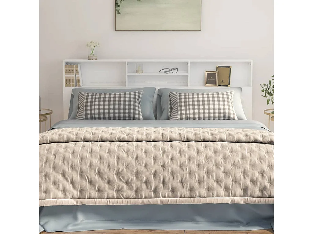 Kopfteil für Bett | Bett-Kopfteil mit Ablagen Hochglanz-Weiß 200x19x103,5 cm -MN196741