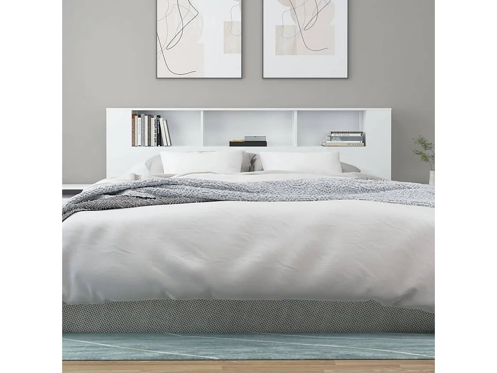 Kopfteil für Bett | Bett-Kopfteil mit Ablagen Hochglanz-Weiß 200x18,5x104,5 cm -MN447080