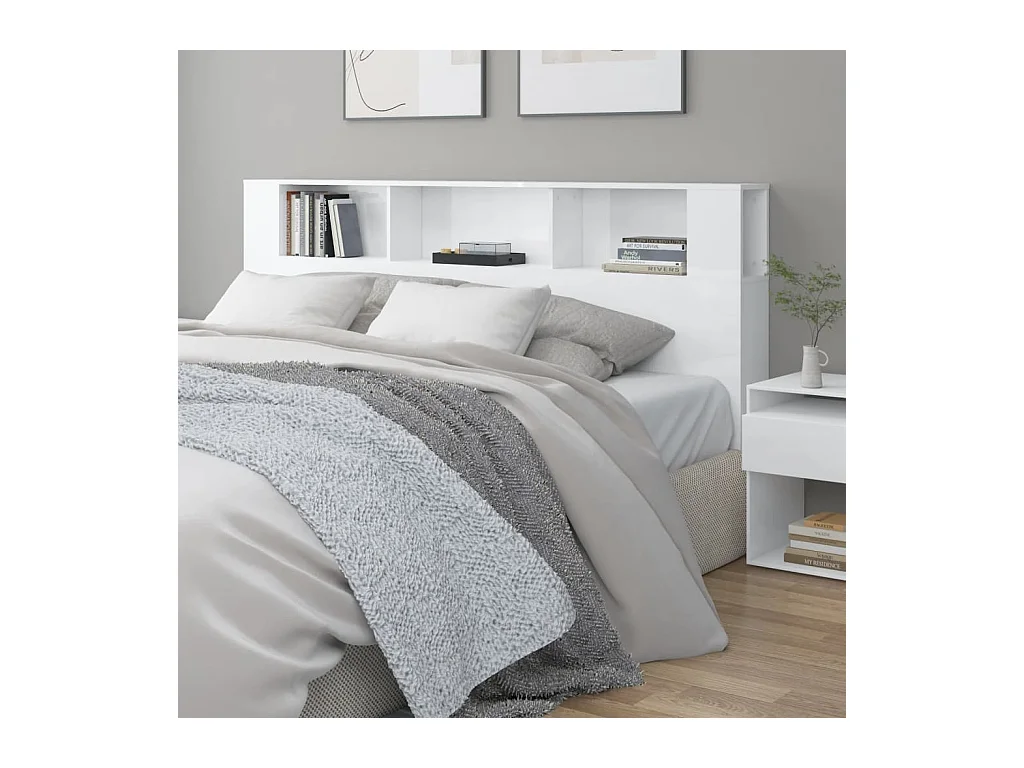Kopfteil für Bett | Bett-Kopfteil mit Ablagen Hochglanz-Weiß 200x18,5x104,5 cm -MN447080