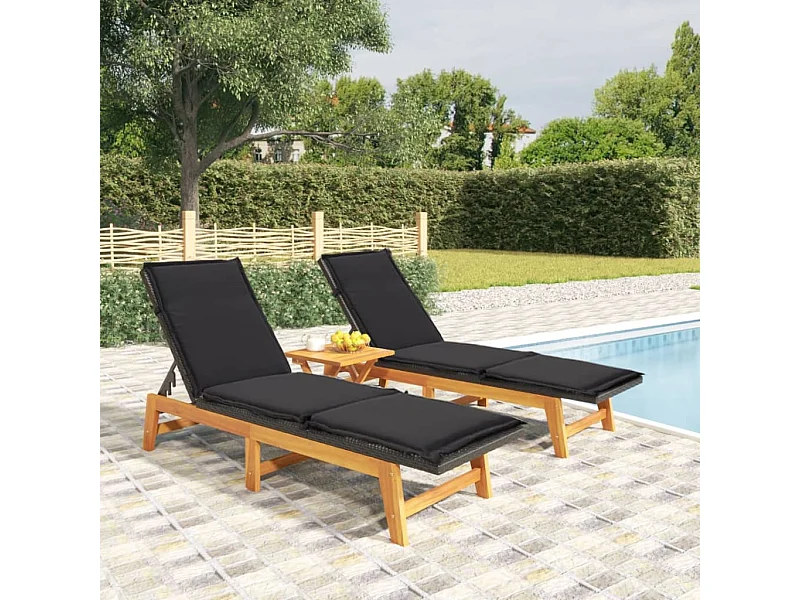 3-tlg. Garten-Sitzgruppe: Sofa + Tisch | Garten-Lounge-Set Poly Rattan & Massivholz Akazie -GKD940256