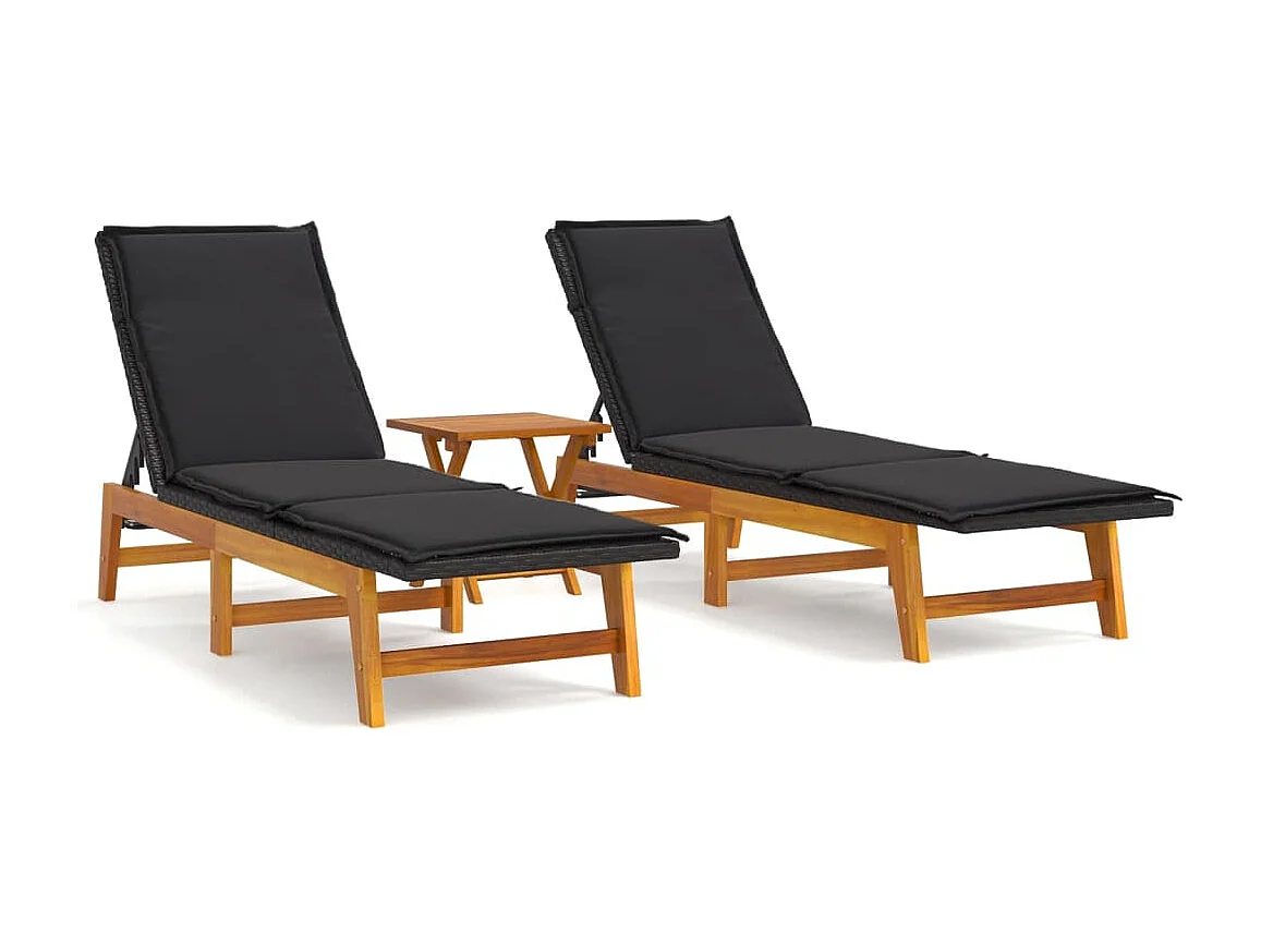 3-tlg. Garten-Sitzgruppe: Sofa + Tisch | Garten-Lounge-Set Poly Rattan & Massivholz Akazie -GKD940256