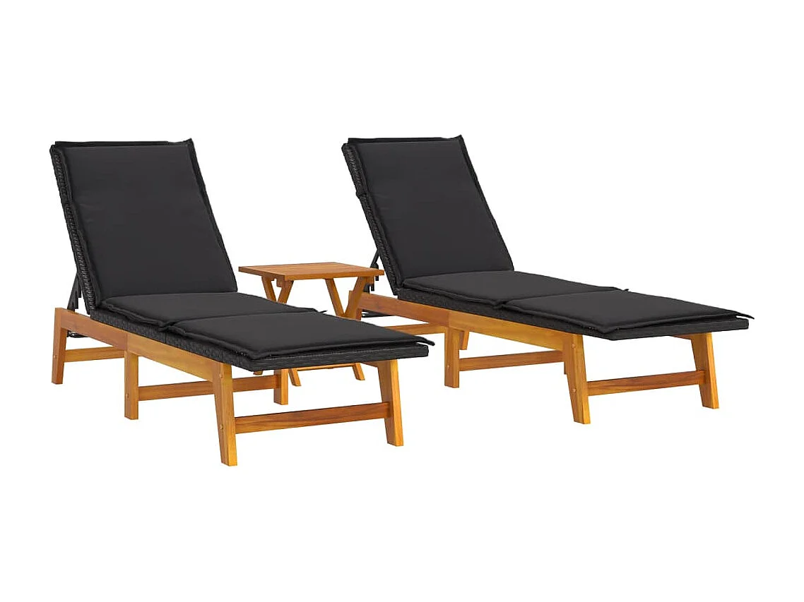 3-tlg. Garten-Sitzgruppe: Sofa + Tisch | Garten-Lounge-Set Poly Rattan & Massivholz Akazie -GKD940256