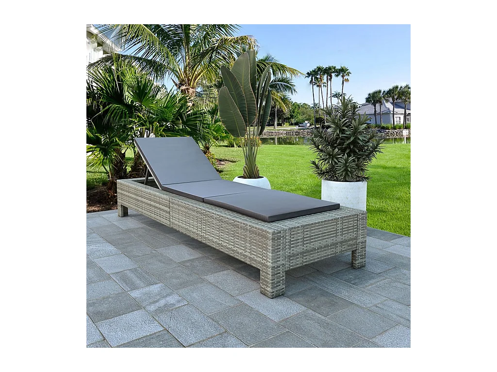 Bain de soleil avec coussin Gris Résine tressée REO87220