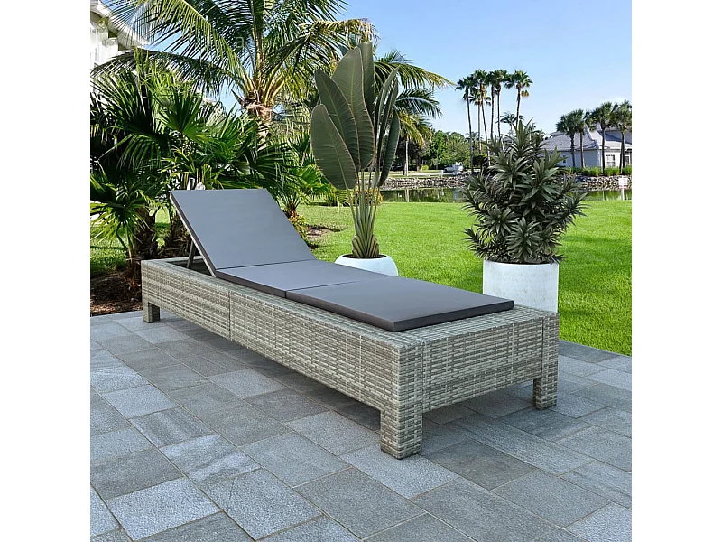 Bain de soleil avec coussin Gris Résine tressée REO87220