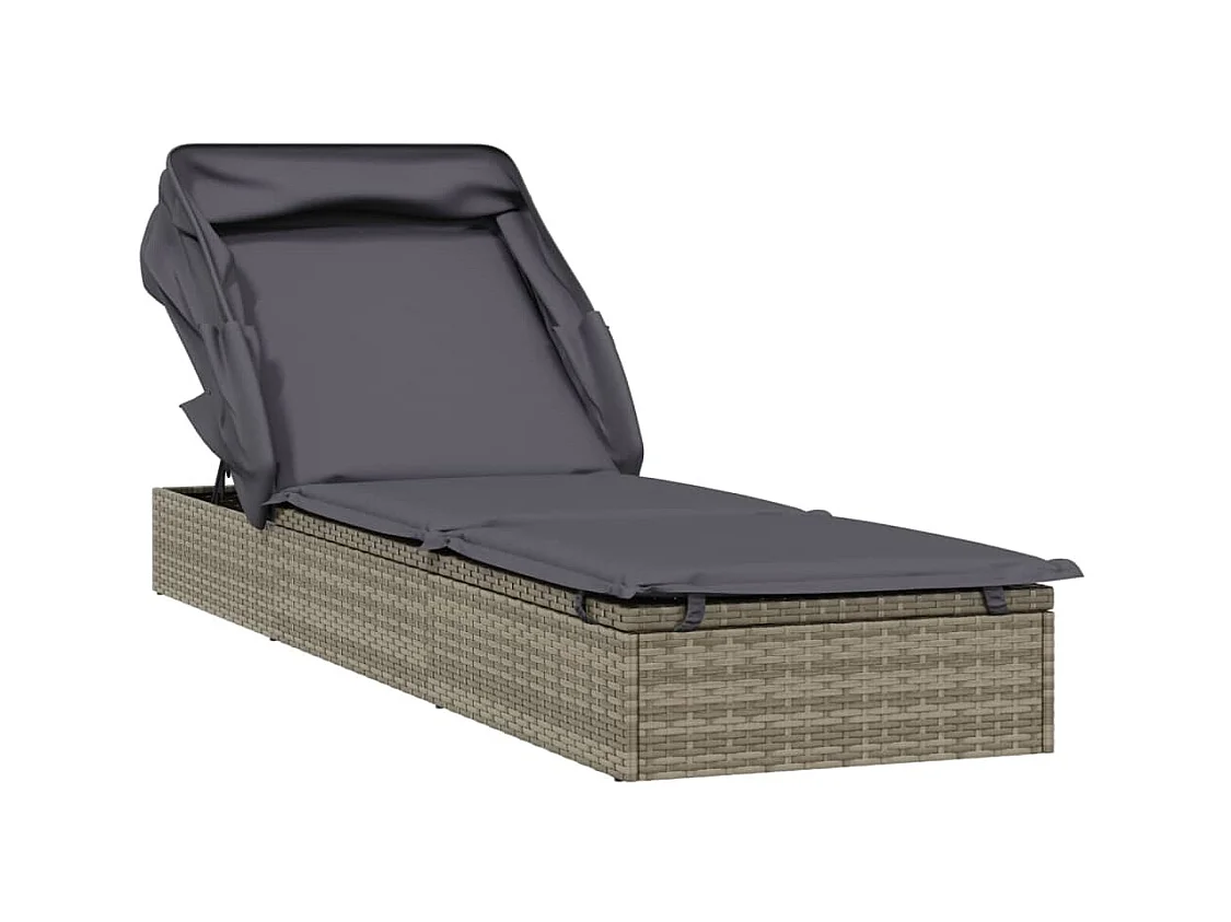 Bain de soleil avec toit pliable gris 213x63x97 cm résine tressée REO26512