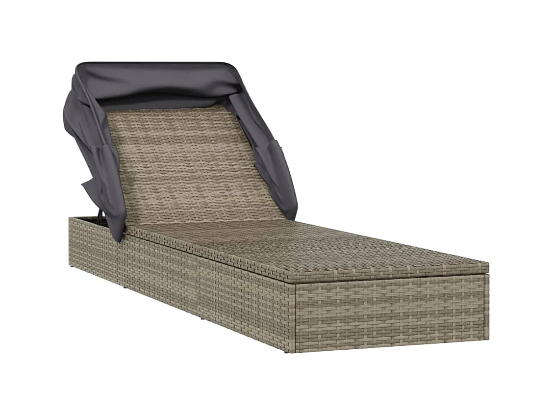 Bain de soleil avec toit pliable gris 213x63x97 cm résine tressée REO26512
