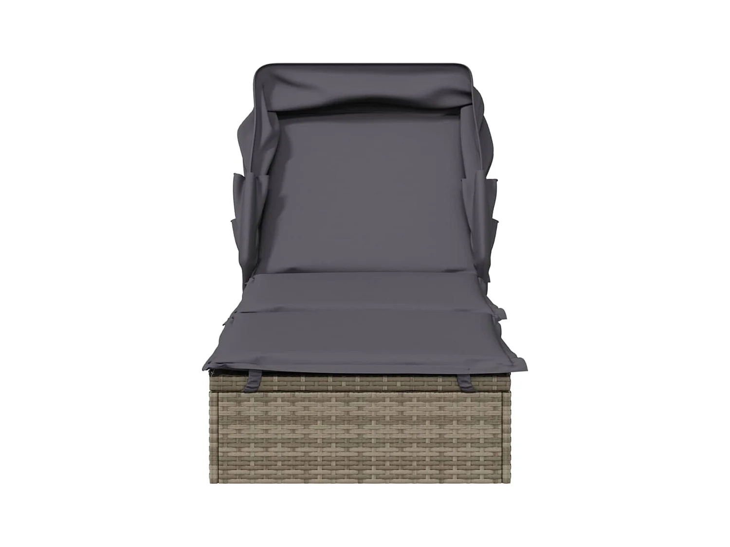 Bain de soleil avec toit pliable gris 213x63x97 cm résine tressée REO26512