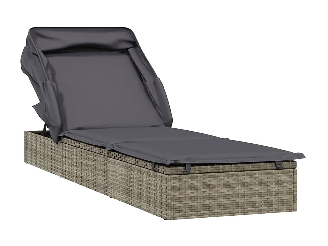 Tumbona con toldo plegable ratán sintético gris 213x63x97cm ES857446