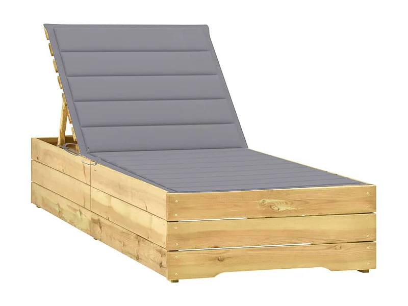 Bain de soleil avec coussin gris Bois de pin imprégné REO89349