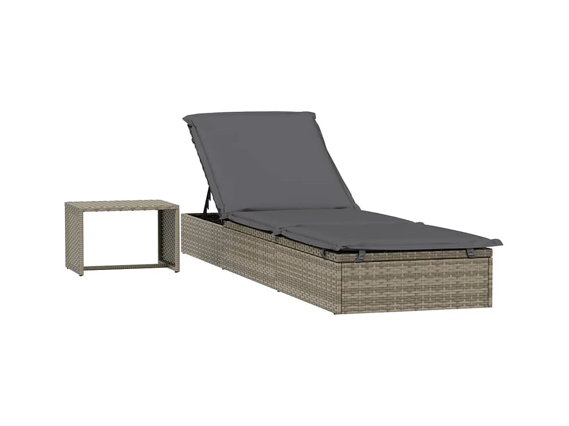 Bain de soleil avec table gris résine tressée REO56520