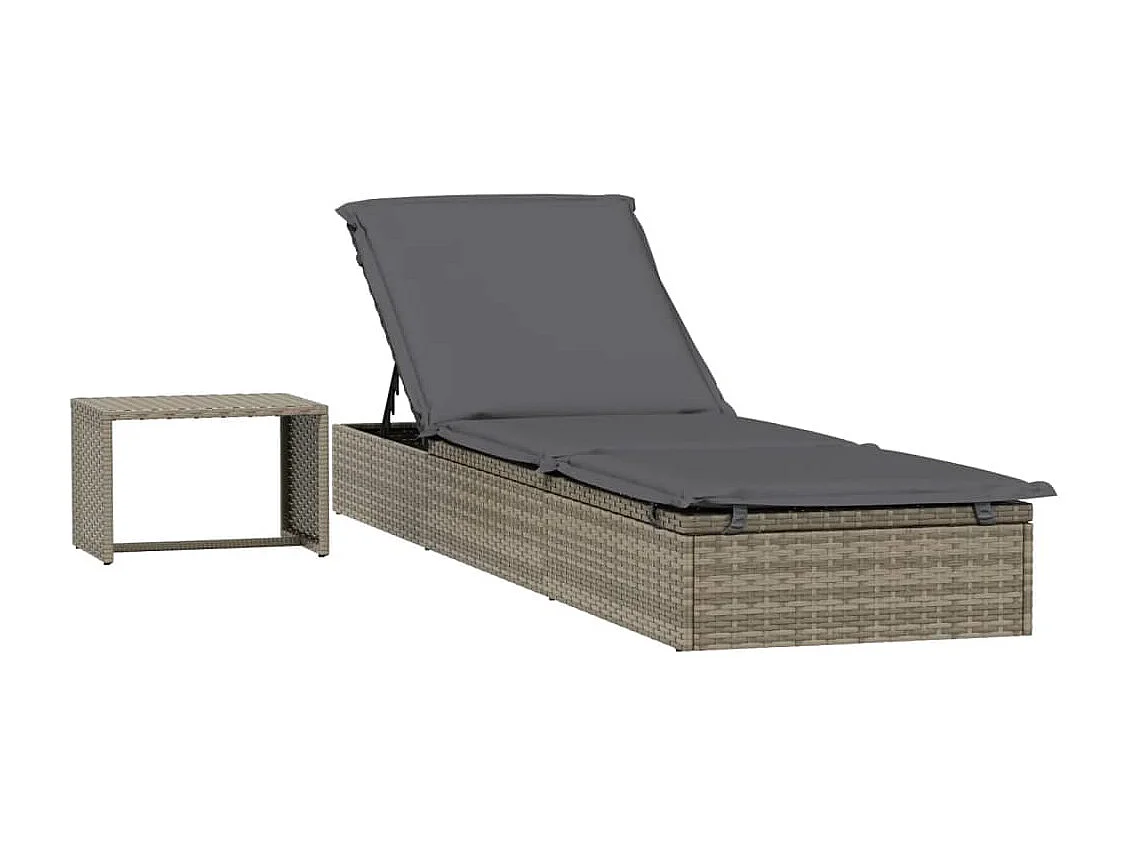 Bain de soleil avec table gris résine tressée REO56520