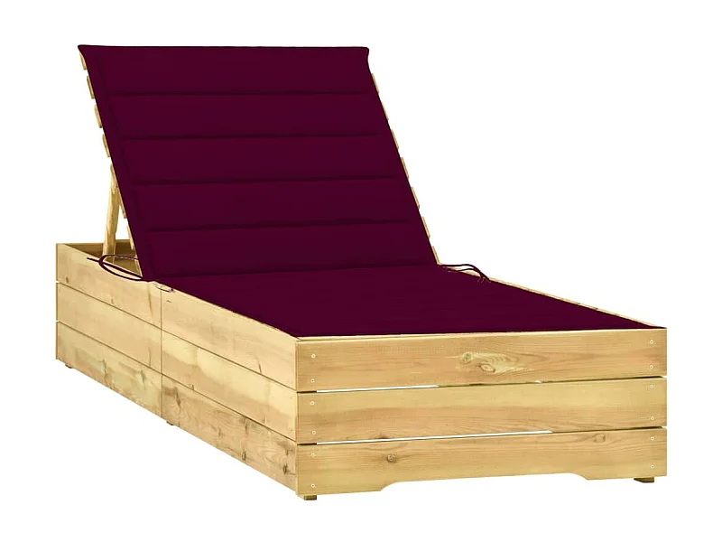 Bain de soleil avec coussin bordeaux Bois de pin imprégné REO10528
