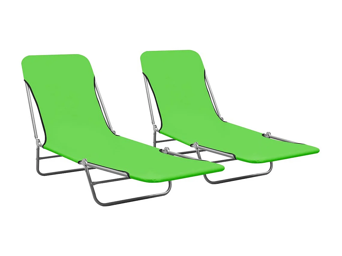 Bains de soleil pliables 2 pcs Acier et tissu Vert REO97216