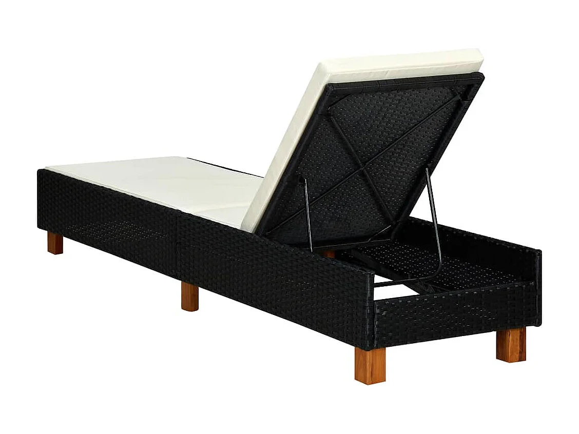 Bain de soleil avec coussin Résine tressée Noir REO56028