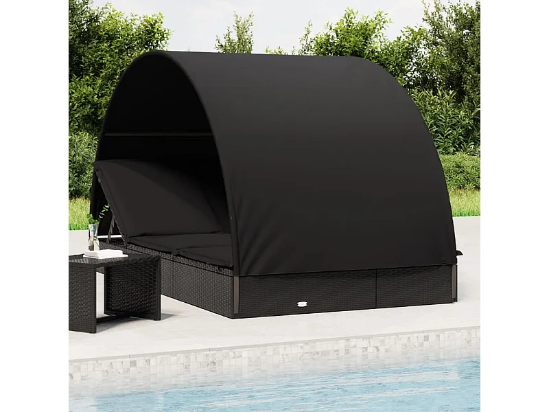 Bain de soleil 2 places avec toit rond noir 211x112x140 cm REO73860