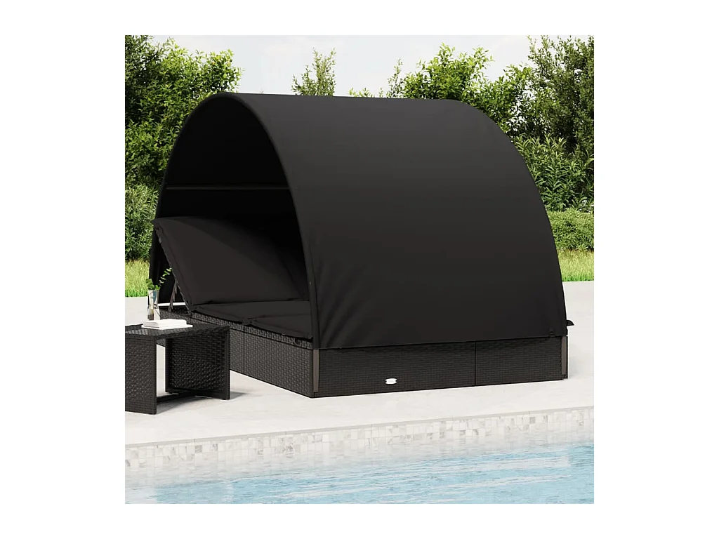 Tumbona 2 personas toldo redondo ratán PE negra 211x112x140 cm ES470379