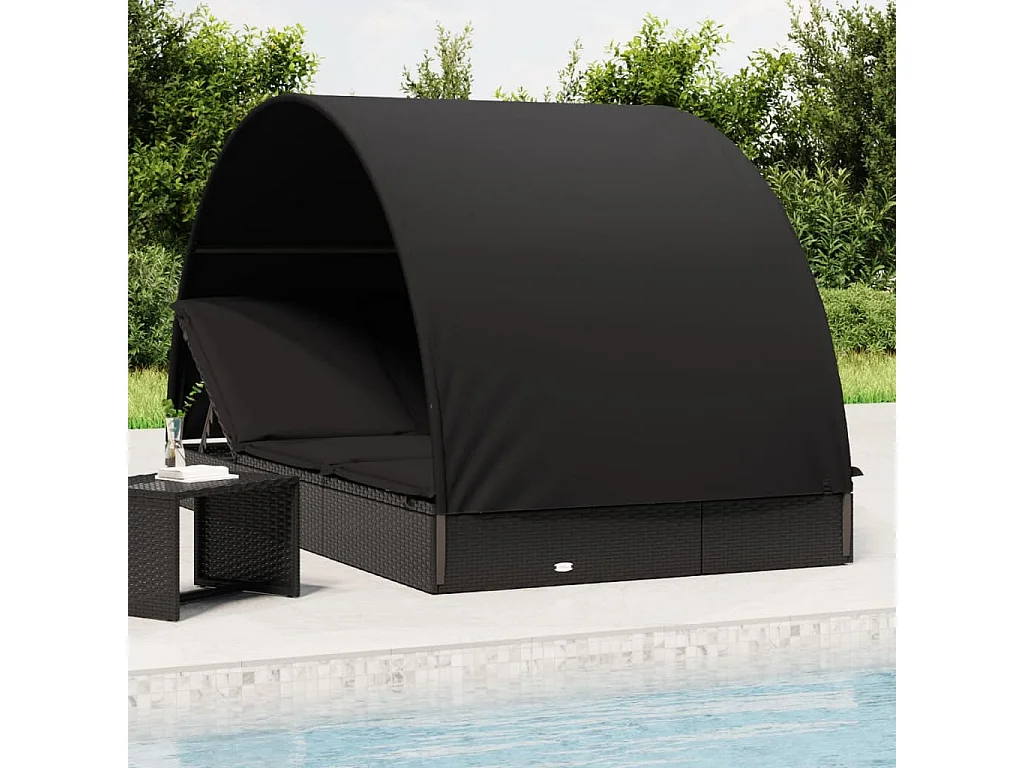 Bain de soleil 2 places avec toit rond noir 211x112x140 cm REO73860