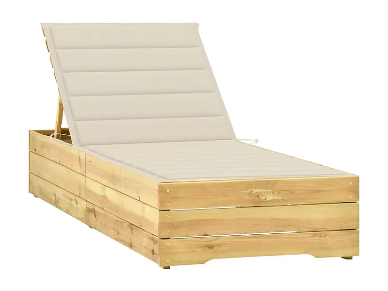 Bain de soleil avec coussin crème Bois de pin imprégné REO16789