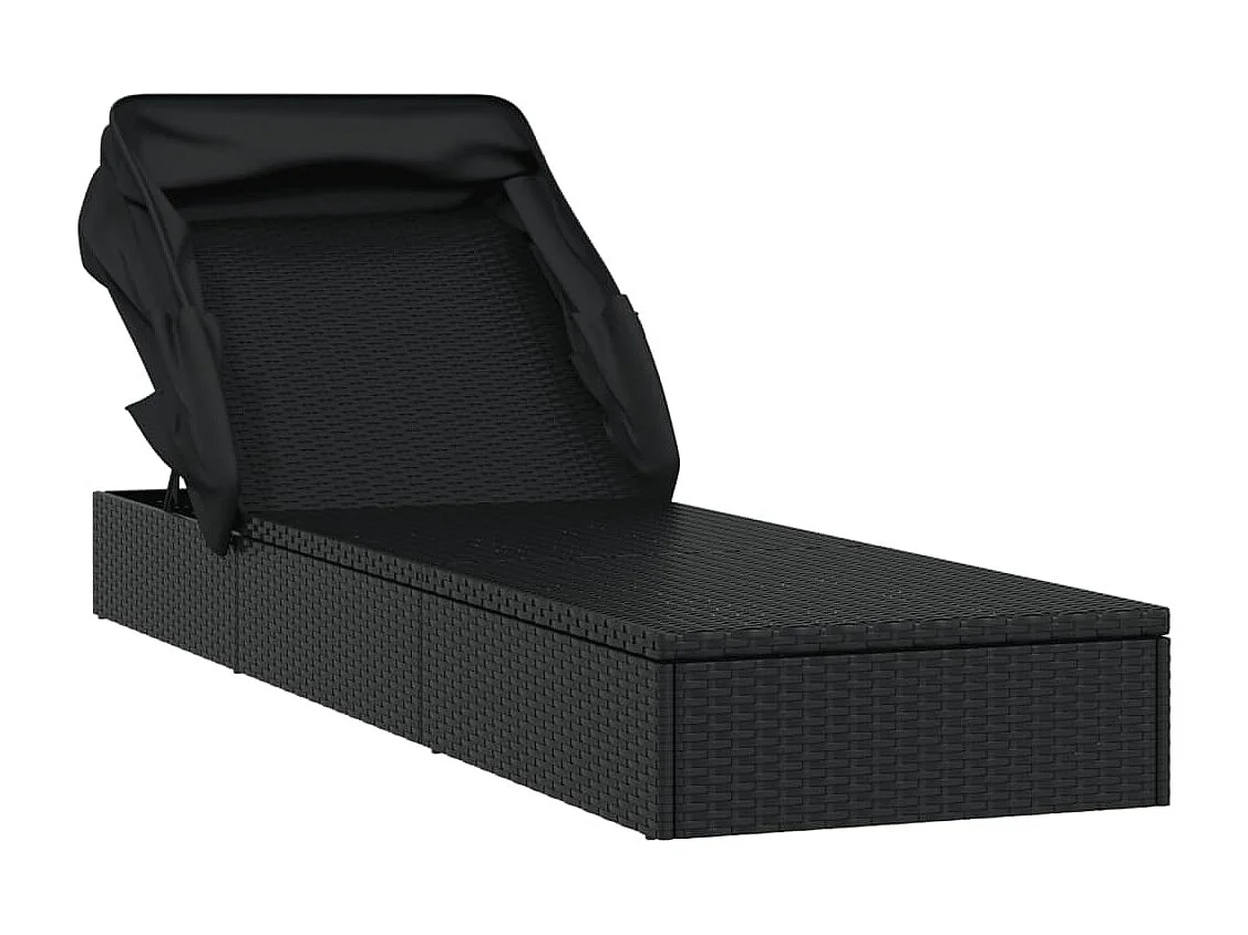 Bain de soleil avec toit pliable noir 213x63x97 cm résine tressée REO40252