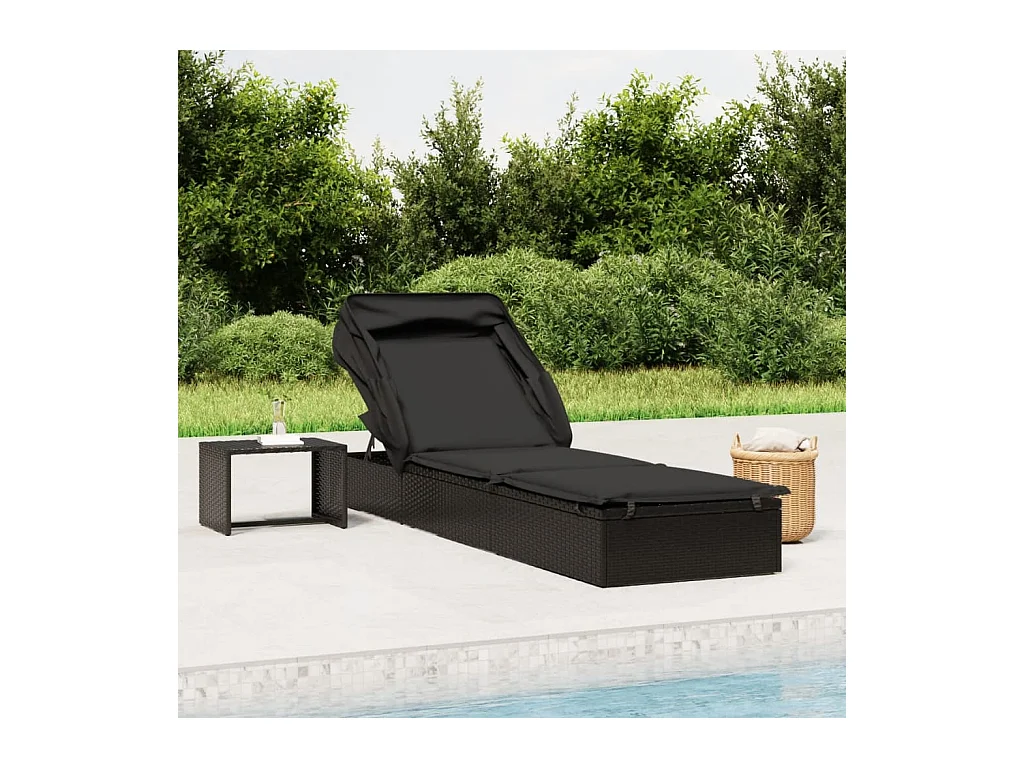 Tumbona con toldo plegable ratán sintético negro 213x63x97cm ES856643