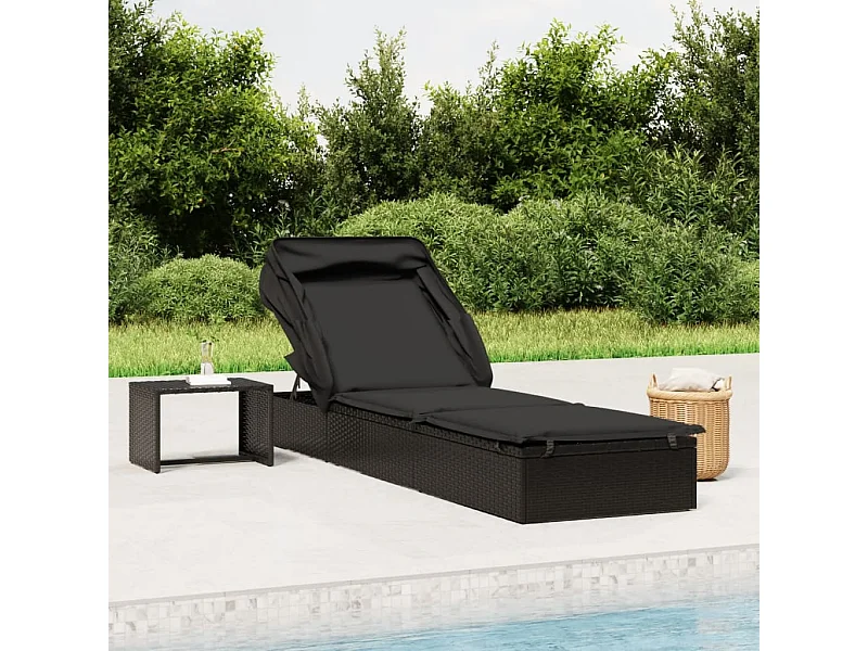 Tumbona con toldo plegable ratán sintético negro 213x63x97cm ES856643