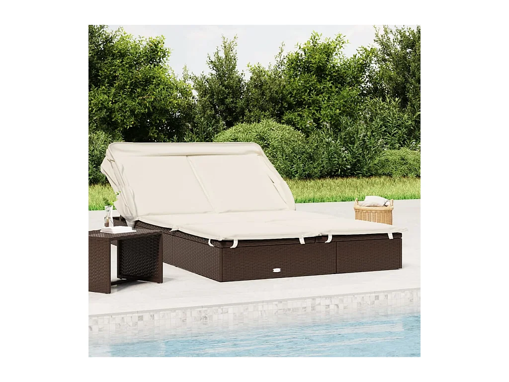 Bain de soleil 2 places avec toit pliable marron 213x118x97 cm REO85890