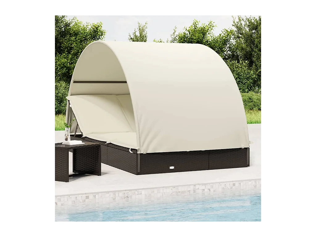 Tumbona 2 personas toldo redondo ratán PE negro 211x112x140 cm ES483414