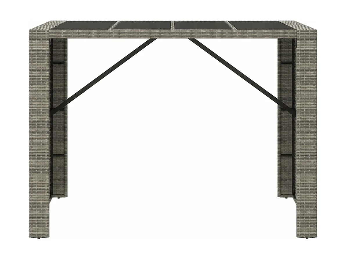 Mesa alta bar con superficie vidrio ratán PE gris 145x80x110 cm ES475300