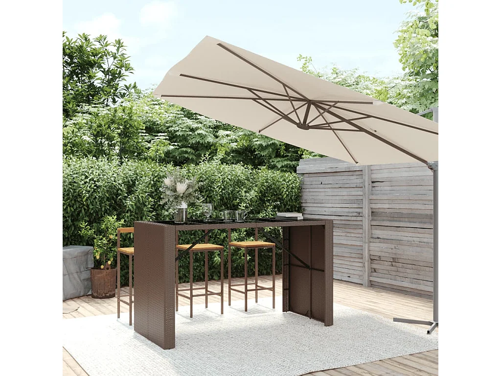 Móvel de bar com tampo de vidro 185x80x110 cm vime PE castanho PT706466