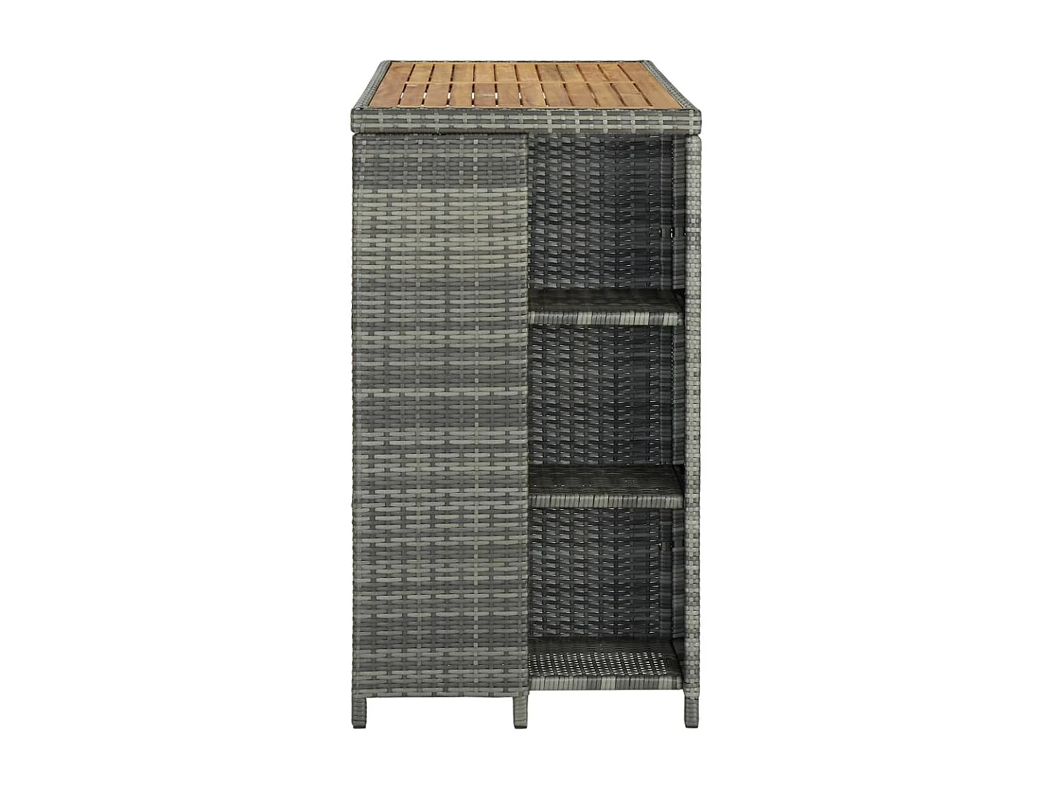 Mesa bar estante almacenaje 120x60x110 cm ratán sintético gris ES450133