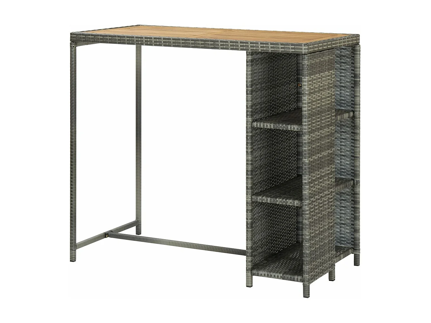 Mesa bar estante almacenaje 120x60x110 cm ratán sintético gris ES450133