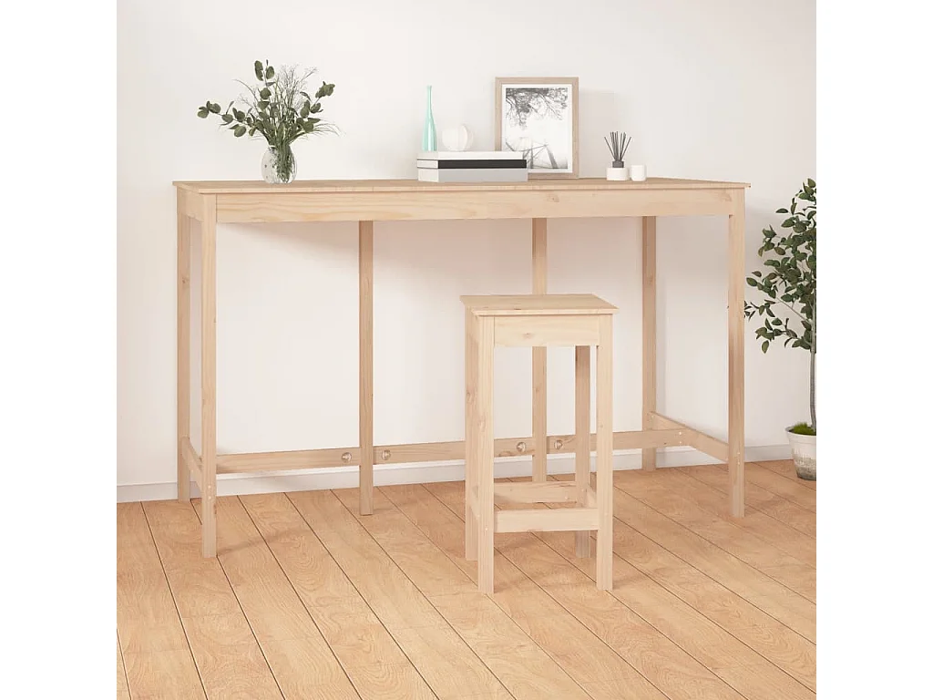 Mesa alta de bar de madera maciza de pino 180x80x110 cm ES582942