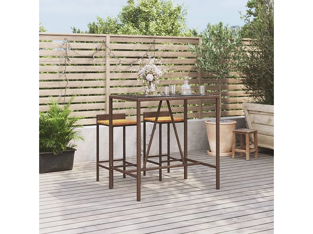 Meuble de bar et dessus en verre marron 110x70x110 cm poly rotin GHR24086