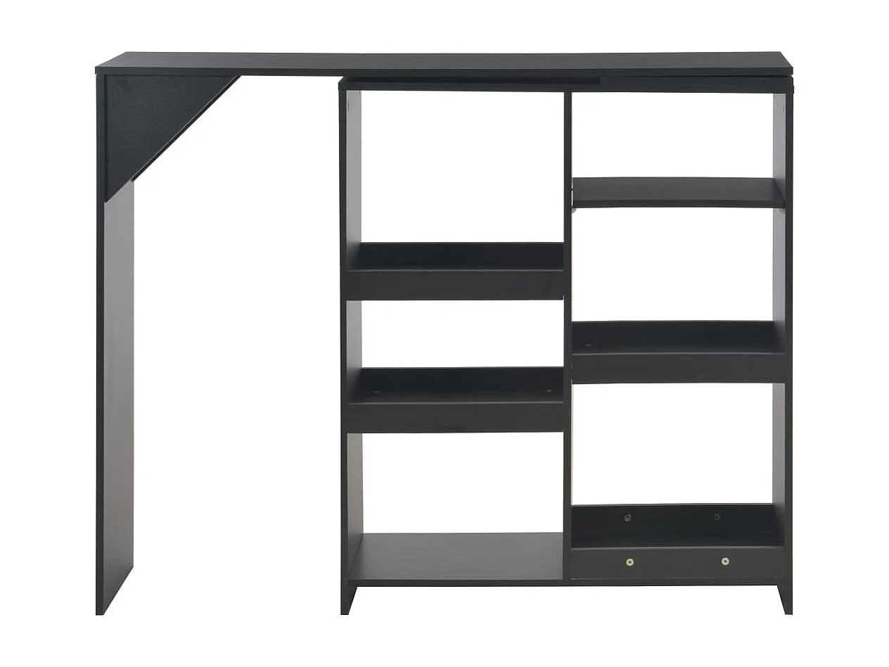 Mesa de bar con estantería móvil negro 138x39x110 cm ES551501