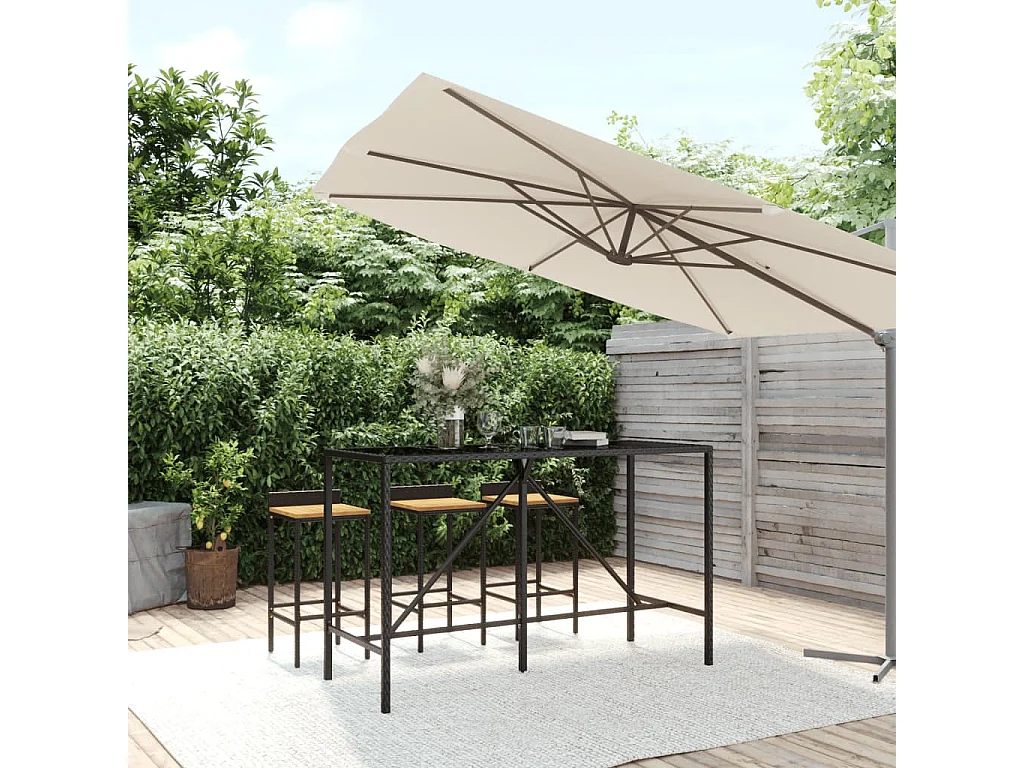 Meuble de bar et dessus en verre noir 180x70x110 cm poly rotin GHR44648