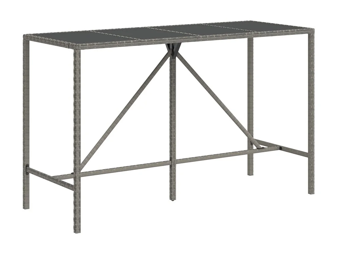 Mesa alta bar con superficie vidrio ratán PE gris 180x70x110 cm ES574735