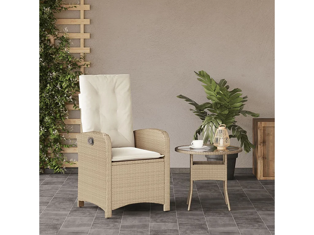 Chaise inclinable de jardin avec coussins beige résine tressée REO69278