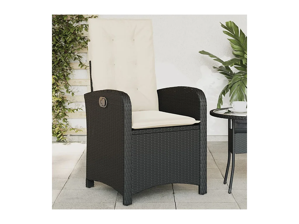 Chaise inclinable de jardin avec coussins noir résine tressée REO29713