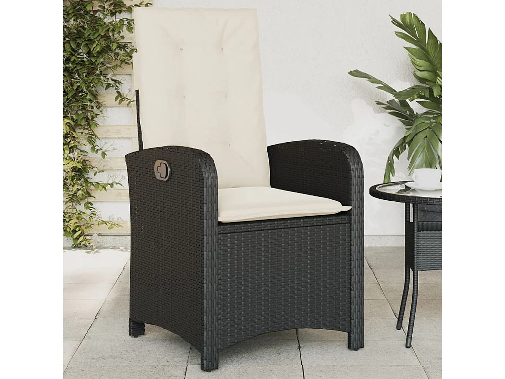 Chaise inclinable de jardin avec coussins noir résine tressée REO29713