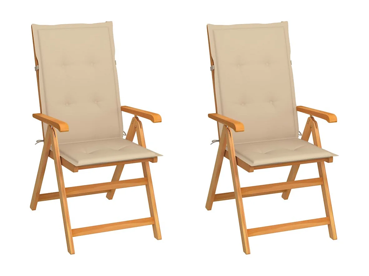Chaises de jardin 2 pcs avec coussins beige Bois de teck massif REO85557