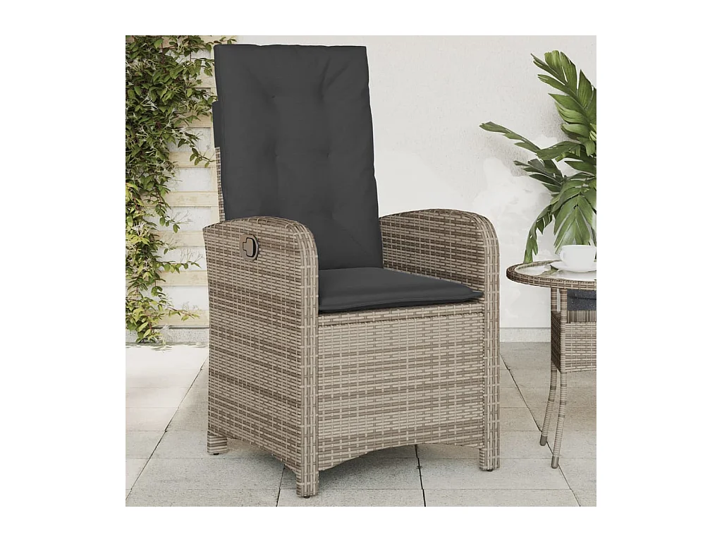 Chaise inclinable de jardin avec coussins gris résine tressée REO56267