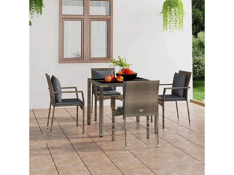 Cadeiras de jardim c/ almofadões 4 pcs vime PE cinzento PT535421