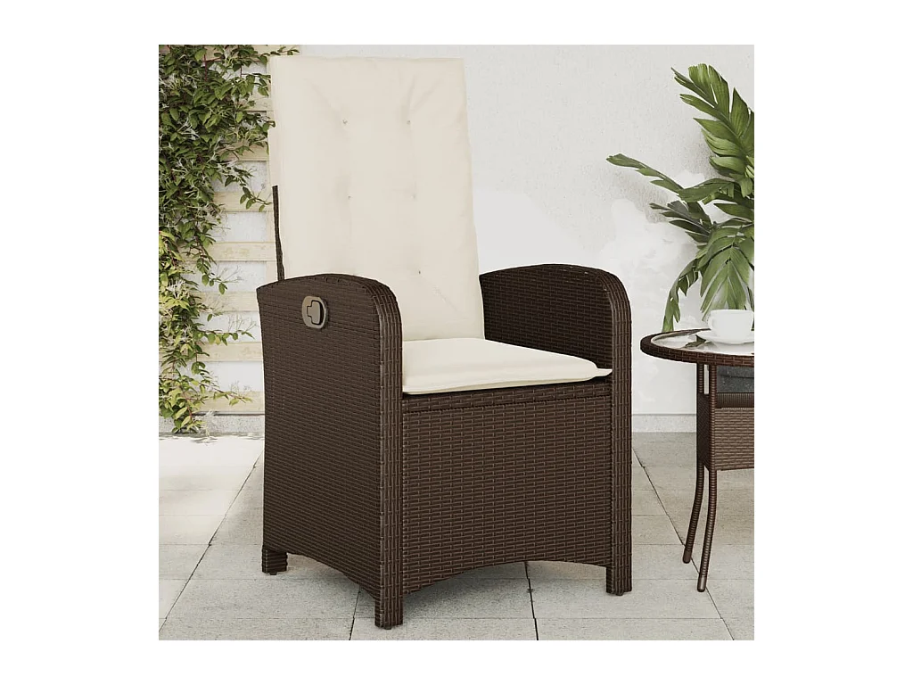 Chaise inclinable de jardin avec coussins marron résine tressée REO28768