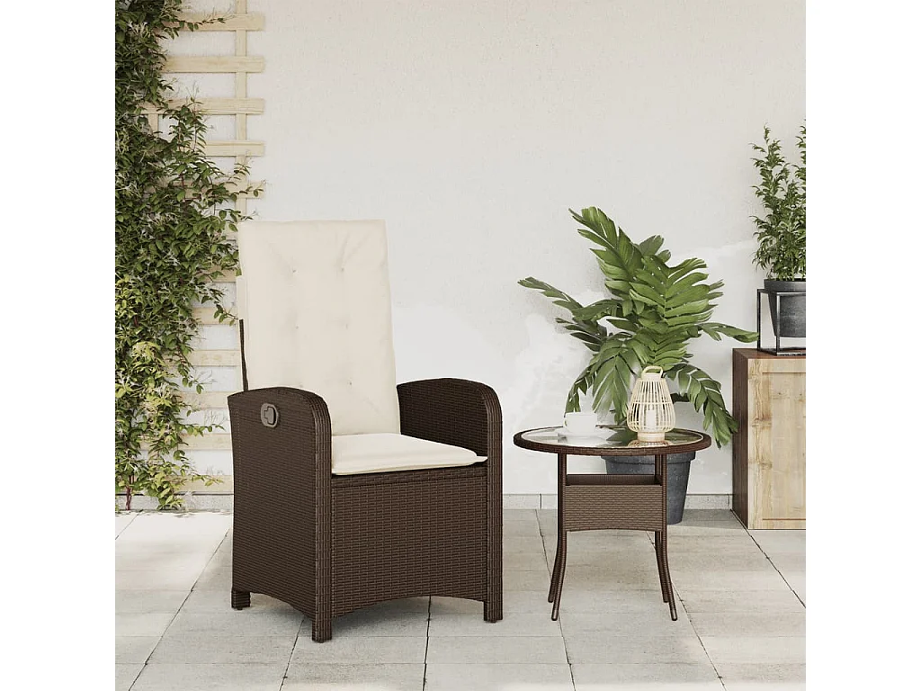 Chaise inclinable de jardin avec coussins marron résine tressée REO28768
