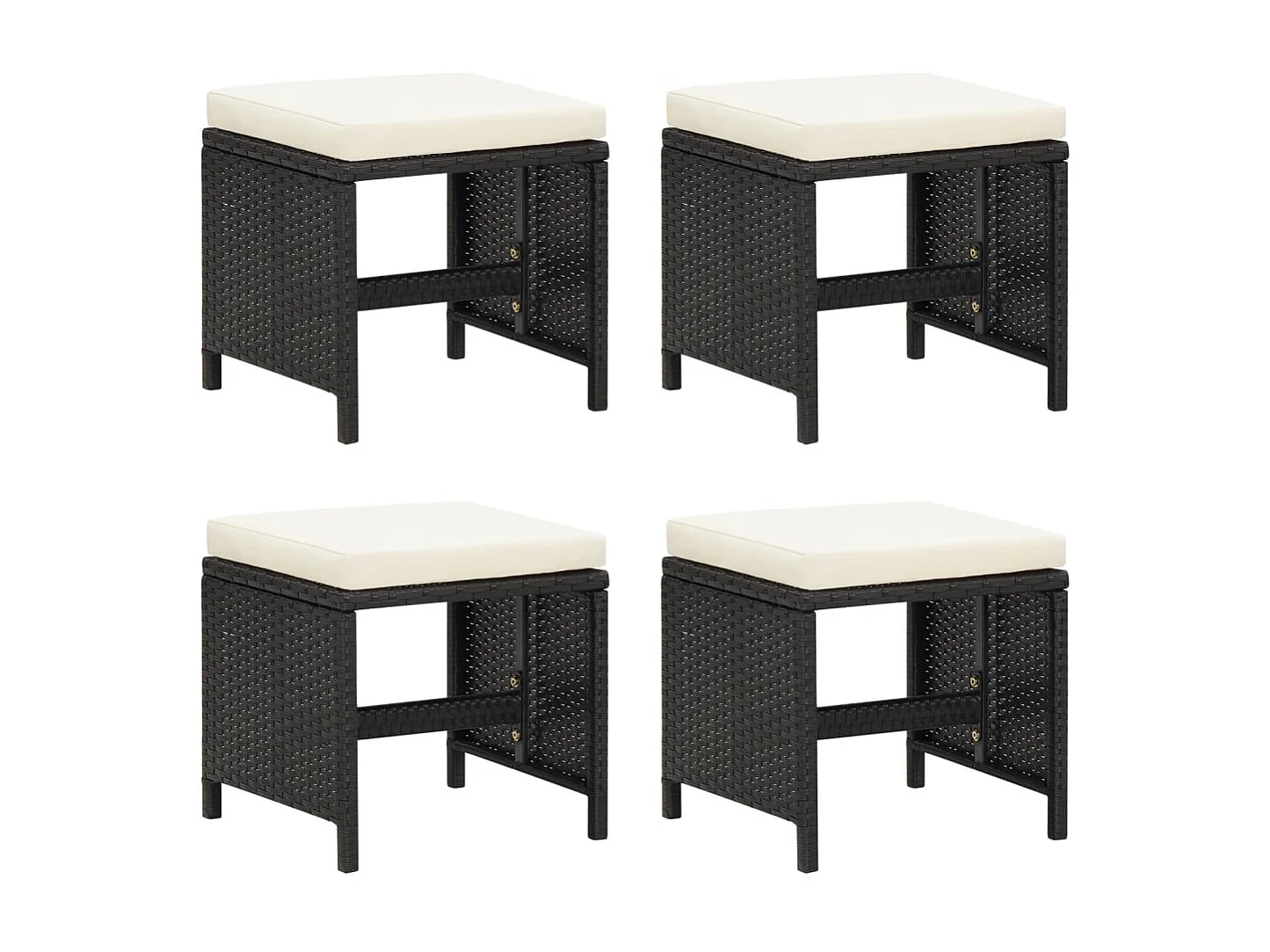 Tabourets de jardin 4 pcs avec coussins Résine tressée Noir REO49897