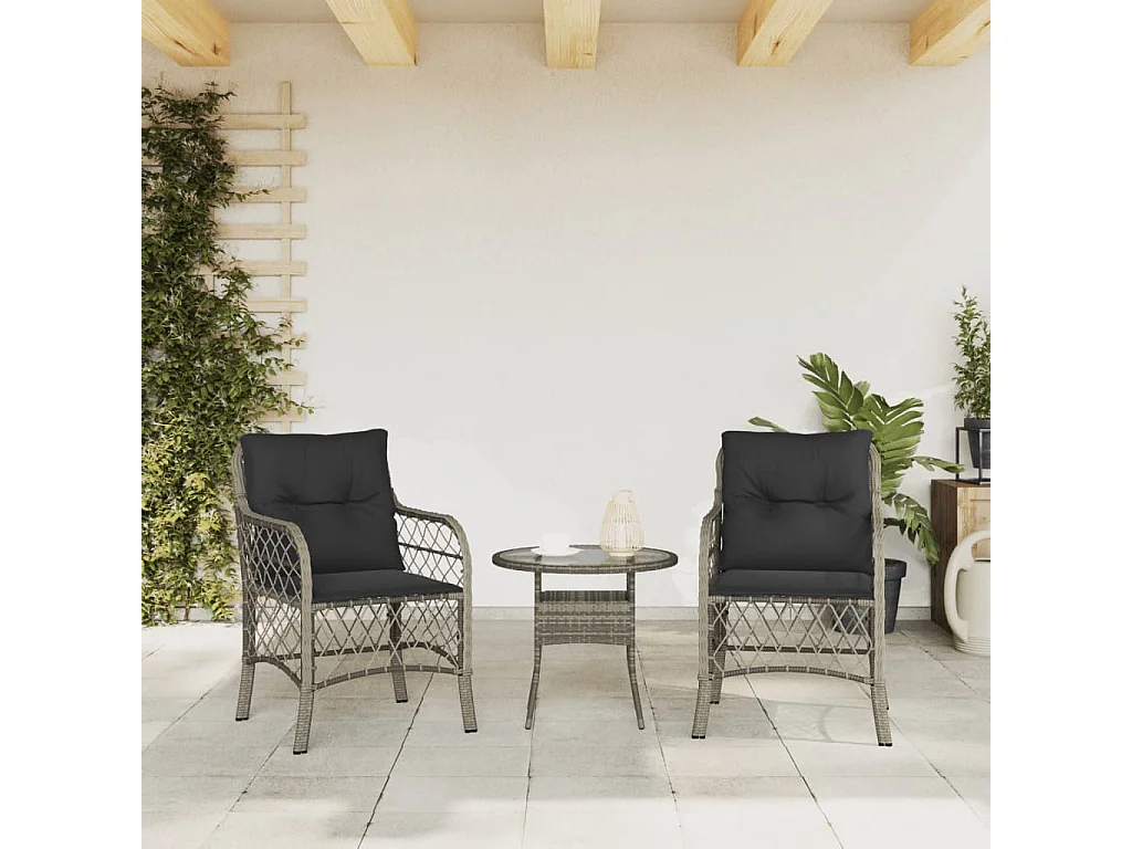 Chaises de jardin avec coussins lot de 2 gris résine tressée REO81578