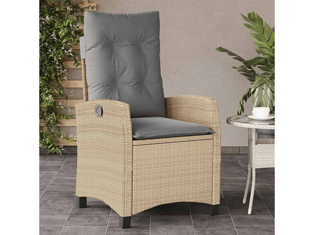 Chaise inclinable de jardin coussins mélange beige poly rotin REO52513