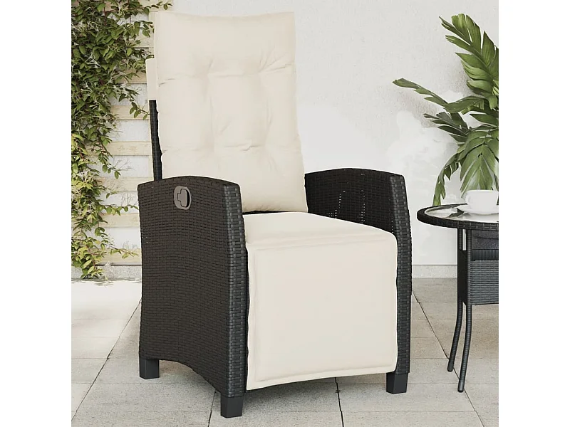 Sillón reclinable de jardín con reposapiés ratán PE negro KOW61787