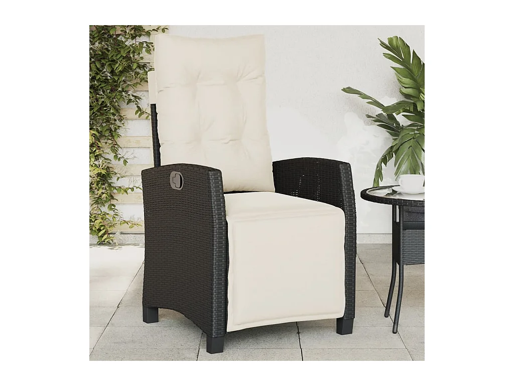 Chaise inclinable de jardin et repose-pied noir résine tressée REO77065